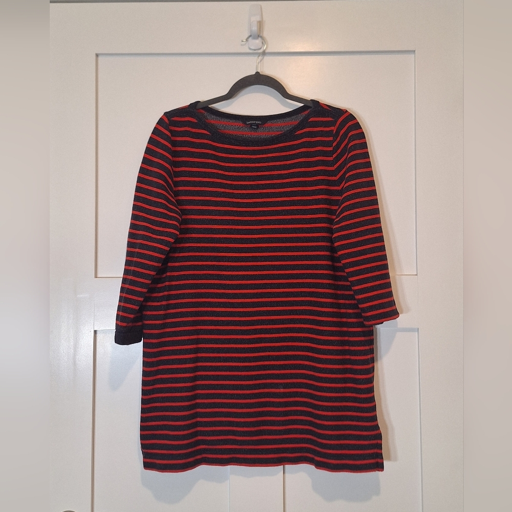 Lands' End Cotton French Terry Nautical Striped Tunic Navy Red Size Medium 10-12
